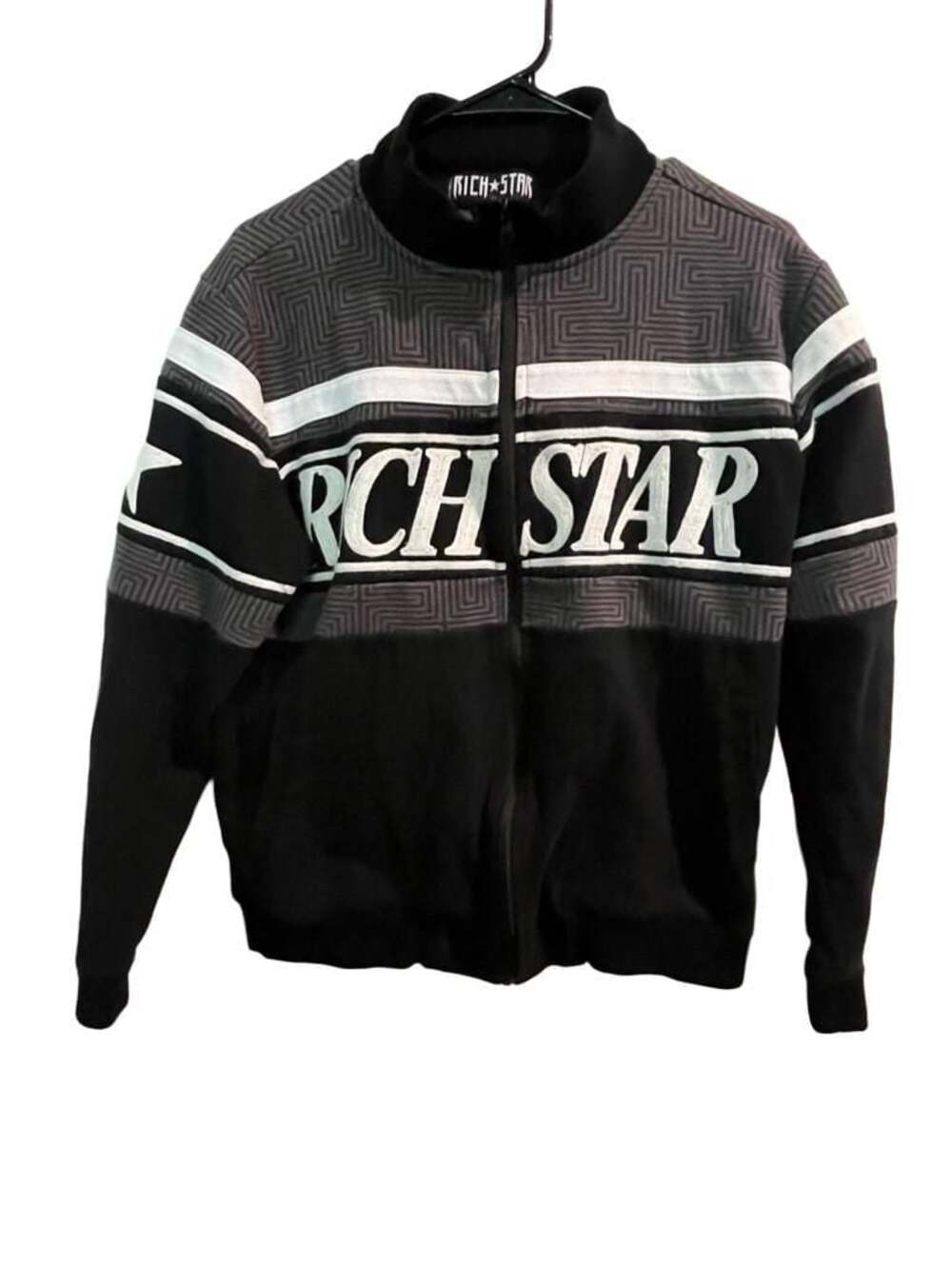 Rich Star Big Logo Embroidered Block Track Jacket Black Grey Size M